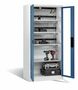 C+P Akku-Ladeschrank Comfort f�r 15 E-Werkzeuge H/B/T 1950x930x500 mm Lichtgrau/Fernblau