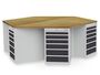 6-Eck-Werkbank, Gruppenarbeitsplatz, 6 x Schubladenschrank