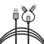 3in1 Datenkabel Ladekabel Lightning Micro USB 1 Meter Stoff Charge Sync Cable Nylon