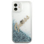 Guess Apple iPhone 12 Mini Blau Glitter Vintage Script Glitzer Hard Case Cover Schutzh�lle Etui