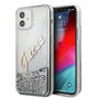 Guess Apple iPhone 12 Mini Silber Glitter Vintage Script Glitzer Hard Case Cover Schutzh�lle Etui