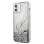 Guess Apple iPhone 12 Mini Silber Glitter Vintage Script Glitzer Hard Case Cover Schutzh�lle Etui