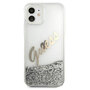 Guess Apple iPhone 12 Mini Silber Glitter Vintage Script Glitzer Hard Case Cover Schutzh�lle Etui