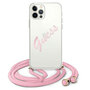 Guess Vintage Script Apple iPhone 12 / 12 Pro Pink Kette Crossbody Hard Case Cover Schutzh�lle Etui