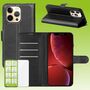 F�r Apple iPhone 13 Pro Tasche Wallet Premium Schwarz Schutz H�lle Case Cover Etui + 0,26mm H9 2.5 Hart Glas 