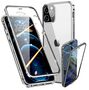 F�r Apple iPhone 13 Pro Beidseitiger 360 Grad Magnet / Glas Case H�lle Handy Tasche Bumper Silber 