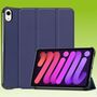 Fr Apple iPad Mini 2024 8.3 Zoll / Mini 6 2021 3folt Wake UP Smart Cover Dunkel Blau Tasche Etuis Hlle Neu