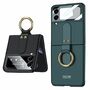F�r Samsung Galaxy Z Flip3 5G Ring-Halter Kunstleder Cover Handy Gr�n