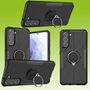 F�r Samsung Galaxy S21 FE G990B Schwarz Schock Hybrid PC + TPU + Ring Armor Magnet Shockproof Silikon Tasche Case H�lle Cover Etuis 