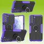 F�r Samsung Galaxy S21 FE G990B Lila Schock Hybrid PC + TPU + Ring Armor Magnet Shockproof Silikon Tasche Case H�lle Cover Etuis