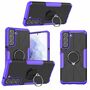 F�r Samsung Galaxy S21 FE G990B Lila Schock Hybrid PC + TPU + Ring Armor Magnet Shockproof Silikon Tasche Case H�lle Cover Etuis
