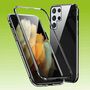 Für Samsung Galaxy S22 Ultra Beidseitiger 360 Grad Magnet / Glas Case Hülle Handy Tasche Bumper Schwarz 