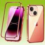F�r Apple iPhone 14 Beidseitiger 360 Grad Magnet Glas H�lle Handy Tasche Bumper Rot 
