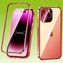 F�r Apple iPhone 14 Pro Beidseitiger 360 Grad Magnet Glas H�lle Handy Tasche Bumper Rot