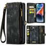 F�r Apple iPhone 14 Plus CaseMe Handy Tasche Kunstleder H�lle Etuis Schwarz + Rei�verschluss