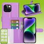 F�r Apple iPhone 15 Produktset Handy Tasche Wallet + H9 Hart Glas Schutz H�lle Case Cover Etuis Zubeh�r Lila 