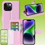 F�r Apple iPhone 15 Produktset Handy Tasche Wallet + H9 Hart Glas Schutz H�lle Case Cover Etuis Zubeh�r Rosa 