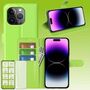 F�r Apple iPhone 15 Pro Produktset Handy Tasche Wallet + H9 Hart Glas Schutz H�lle Case Cover Etuis Zubeh�r Gr�n 