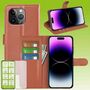 F�r Apple iPhone 15 Pro Produktset Handy Tasche Wallet + H9 Hart Glas Schutz H�lle Case Cover Etuis Zubeh�r Braun 