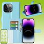 F�r Apple iPhone 15 Pro Max Produktset Handy Tasche Wallet + H9 Hart Glas Schutz H�lle Case Cover Etuis Zubeh�r Hellblau 