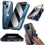 F�r Apple iPhone 15 Pro Max Beidseitiger 360 Grad Magnet / Glas Privacy Mirror Case H�lle Handy Tasche Bumper Blau