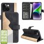 F�r Apple iPhone 15 Produktset Design Handy Tasche Wallet + H9 Hart Glas Schutz H�lle Case Cover Etuis Zubeh�r Schwarz