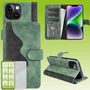 F�r Apple iPhone 15 Produktset Design Handy Tasche Wallet + H9 Hart Glas Schutz H�lle Case Cover Etuis Zubeh�r Gr�n