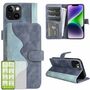 F�r Apple iPhone 15 Plus Produktset Design Handy Tasche Wallet + H9 Hart Glas Schutz H�lle Case Cover Etuis Zubeh�r Blau