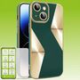 F�r Apple iPhone 15 Plus Produktset Electroplated Silikon TPU + H9 Hart Glas Schutz H�lle Case Cover Etuis Zubeh�r Gr�n 