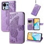 F�r ZTE Blade V50 Vita Kunstleder Wallet Handy Tasche Schmetterling Design Schutz H�lle Case Cover Etuis Hell-Lila