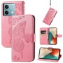 F�r Xiaomi Redmi Note 13 Kunstleder Wallet Handy Tasche Schmetterling Design Schutz H�lle Case Cover Etuis Pink