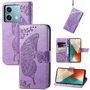 F�r Xiaomi Redmi Note 13 Kunstleder Wallet Handy Tasche Schmetterling Design Schutz H�lle Case Cover Etuis Hell-Lila