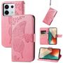 F�r Xiaomi Redmi Note 13 Pro / Poco X6 Kunstleder Wallet Handy Tasche Schmetterling Design Schutz H�lle Pink