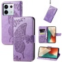F�r Xiaomi Redmi Note 13 Pro / Poco X6 Kunstleder Wallet Handy Tasche Schmetterling Design Schutz H�lle Hell-Lila