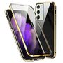 F�r Samsung Galaxy A35 Beidseitiger 360 Grad Magnet Glas H�lle Handy Tasche Bumper Gold 