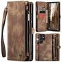 F�r Samsung Galaxy S24 Ultra CaseMe Kunstleder Multifunktion Zipper Wallet Tasche Braun