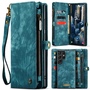 F�r Samsung Galaxy S24 Ultra CaseMe Kunstleder Multifunktion Zipper Wallet Tasche Blau