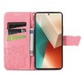 F�r Xiaomi Poco M6 Pro 4G / Redmi Note 13 Pro 4G Kunstleder Wallet Handy Tasche Schmetterling Design Schutz H�lle Pink