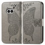F�r Nothing Phone 2a / Plus Kunstleder Wallet Handy Tasche Schmetterling Design H�lle Etuis Grau