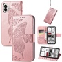 F�r Nothing Phone 2 Kunstleder Wallet Handy Tasche Schmetterling Design H�lle Etuis Rosa