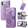 Fr Nothing Phone 2 Kunstleder Wallet Handy Tasche Schmetterling Design Hlle Etuis Hell-Lila