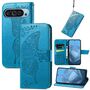 F�r Google Pixel 9 / 9 Pro Kunstleder Wallet Handy Tasche Schmetterling Design H�lle Etuis Blau