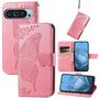 F�r Google Pixel 9 / 9 Pro Kunstleder Wallet Handy Tasche Schmetterling Design H�lle Etuis Pink
