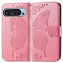 F�r Google Pixel 9 / 9 Pro Kunstleder Wallet Handy Tasche Schmetterling Design H�lle Etuis Pink