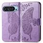 F�r Google Pixel 9 / 9 Pro Kunstleder Wallet Handy Tasche Schmetterling Design H�lle Etuis Hell-Lila