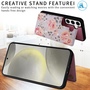 F�r Samsung Galaxy S24 RFID Anti Datenklau H�lle Tasche Blumen Motiv 1