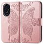 F�r Honor 200 Pro Kunstleder Wallet Tasche Design Schmetterling Rosa