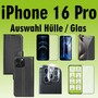 F�r Apple iPhone 16 Pro Kunstleder Book Wallet Tasche Schwarz Hart Glas AUSWAHL