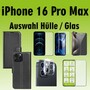 F�r Apple iPhone 16 Pro Max Kunstleder Wallet Tasche Schwarz Hart Glas AUSWAHL
