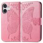 F�r Apple iPhone 16 Kunstleder Wallet Schmetterling H�lle Case Pink